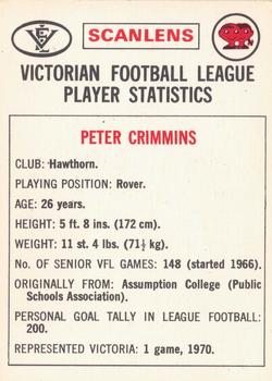 1974 Scanlens VFL #18 Peter Crimmins Back